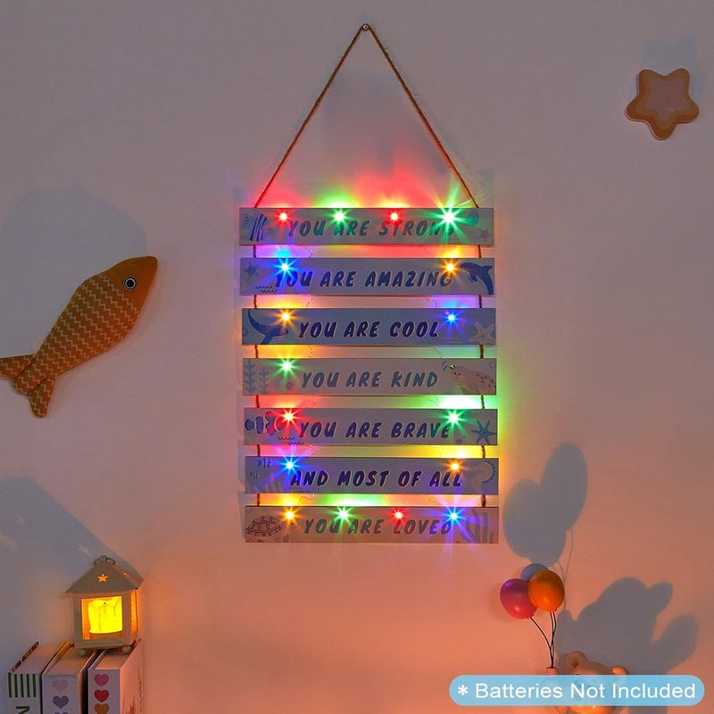 FIOBEE Girls Room Décor for Teen Girls Boys with LED Light Wall Decor for Bedroom Motivational Inspirational Wall Art Girl Room Decoration for Kids Studyroom, 8 Kinds of Lights, Blue Ocean - Image 3